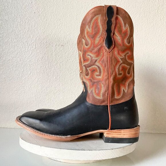 Lane Capitan LUBBOCK Mens Black Cowboy Boots 10 D Western Square Toe Brown Top - Picture 3 of 11